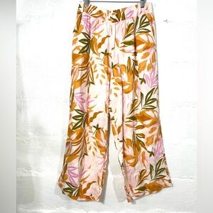 C&C CALIFORNIA TROPICAL WIDE LEG LINEN PANTS